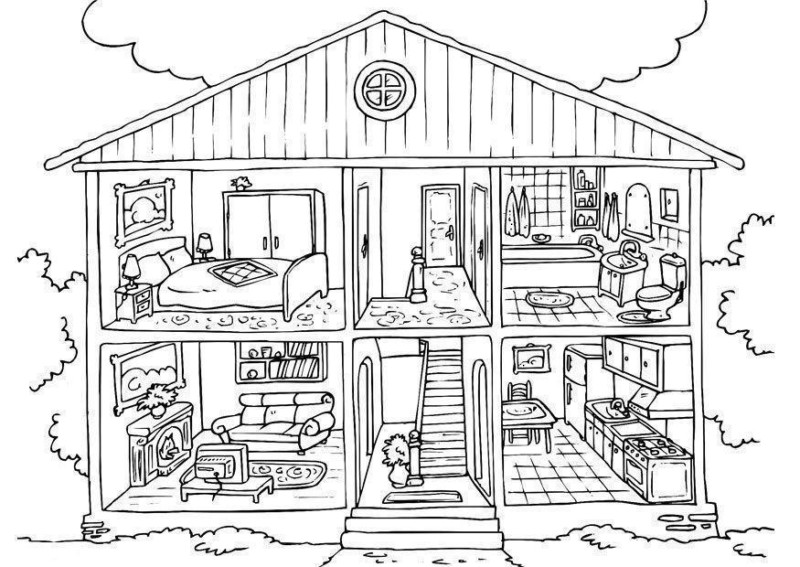 Desenho de casas para colorir - casas