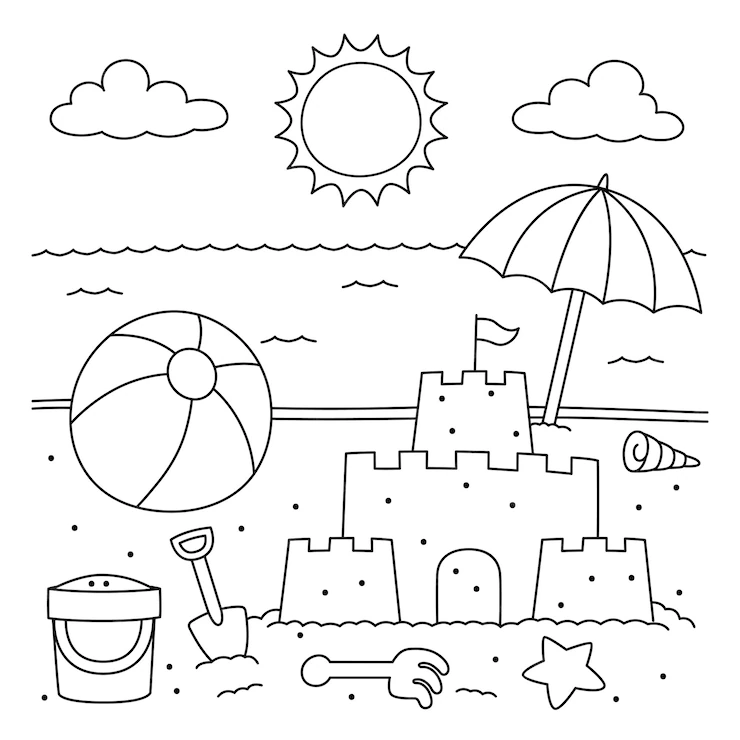 Desenho de praia para colorir - praia