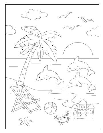 Desenho de praia para colorir - praia