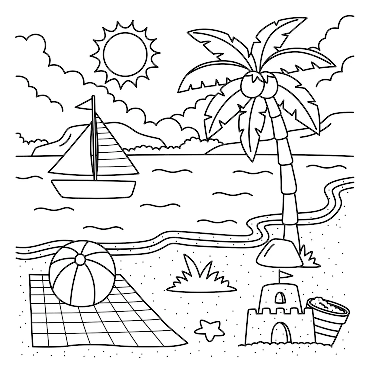 Desenho de praia para colorir - praia
