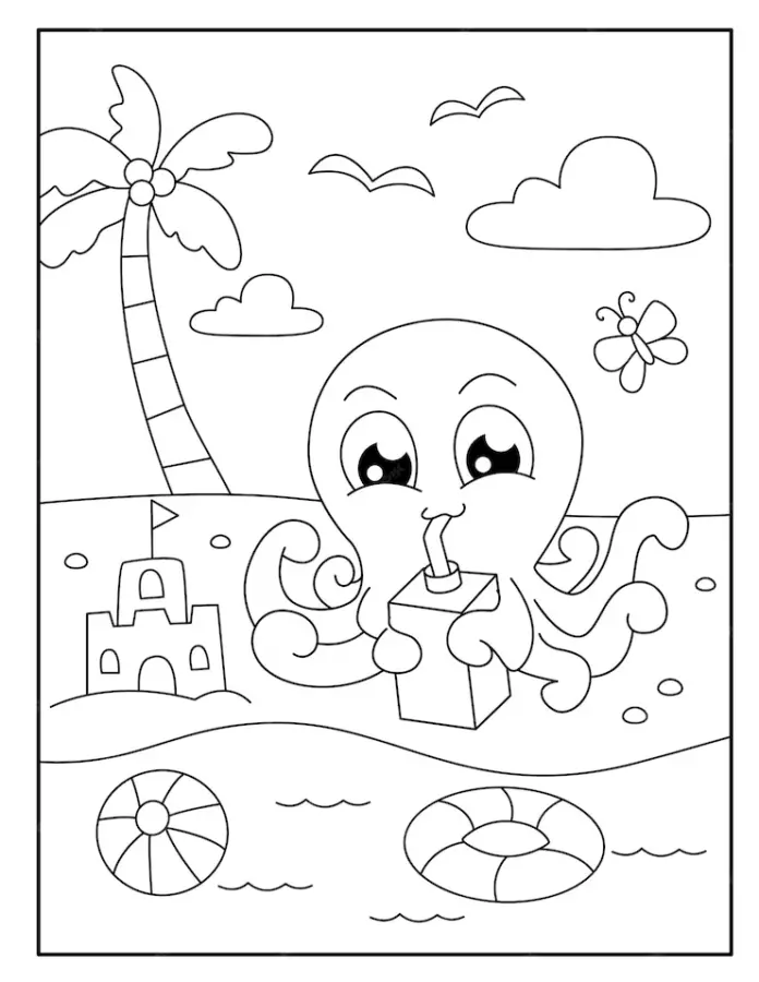 Desenho de praia para colorir - praia