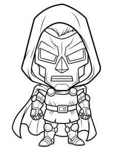 Doutor Destino em estilo chibi, com corpo pequeno e cabeça grande, para colorir