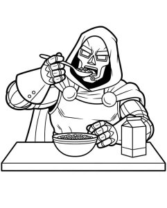Doutor Destino de corpo inteiro em desenho de linha limpa, para colorir