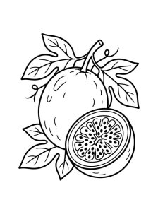 Maracujá com sombreado leve na casca, para colorir