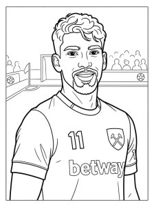 Lucas Paquetá de frente, em desenho de linha limpa, para colorir