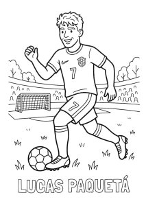 Lucas Paquetá com a bola nas mãos, desenho fácil para as crianças colorirem