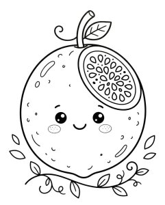 Maracujá fofo em estilo kawaii, com bochechas coradas, para colorir