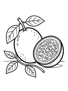 Maracujá com contorno largo e pé curto, desenho fácil para colorir