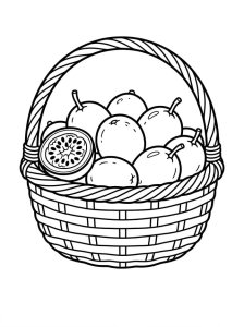 Cesta cheia de maracujás, para colorir