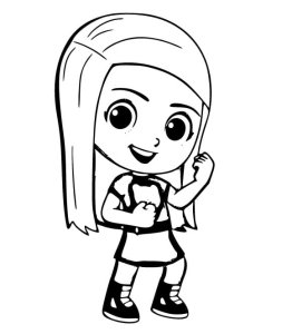 Aventureira Rosa em pose alegre com o cabelo solto, para colorir