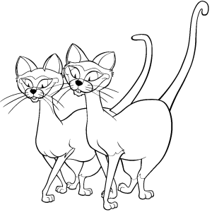 Os dois gatos siameses, desenho para colorir