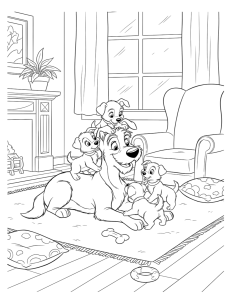 A família na sala de estar, desenho para colorir