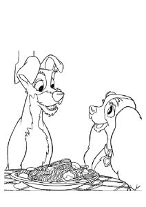 A Dama e o Vagabundo diante do esparguete, desenho para colorir