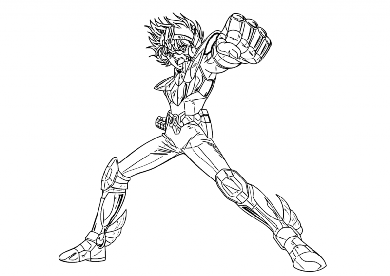 Desenho para colorir de Seiya em pose de ataque