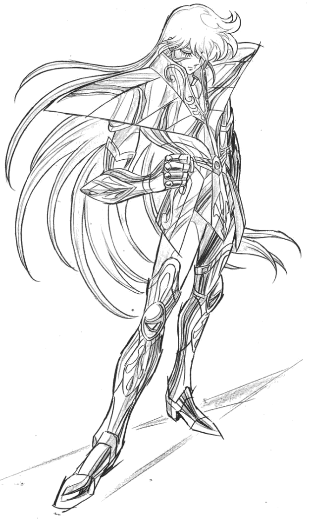 Desenho para colorir de um cavaleiro de armadura e cabelo comprido