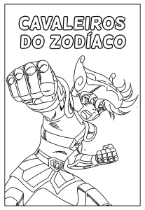 Desenho para colorir de um cavaleiro com o título Cavaleiros do Zodíaco
