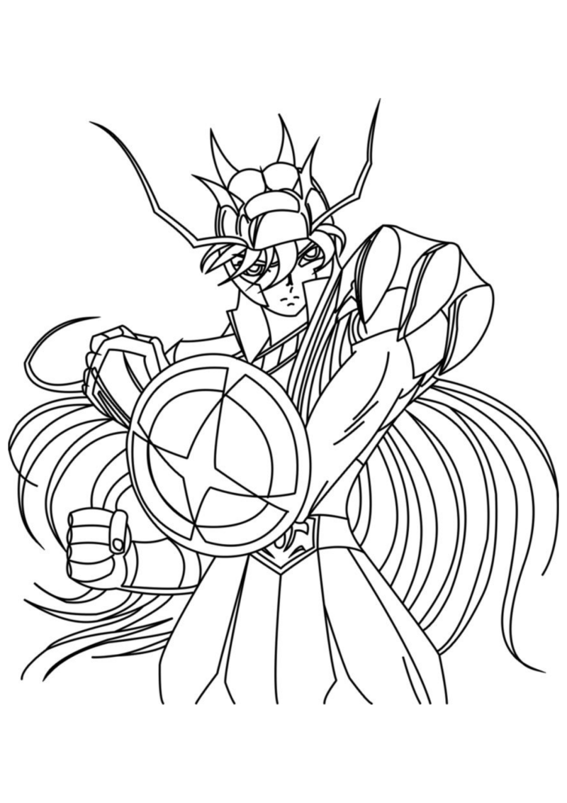 Desenho para colorir de um cavaleiro do Dragão de escudo erguido