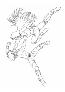 Desenho para colorir de um cavaleiro a dar um golpe de punho