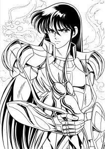 Desenho para colorir de Shiryu de cabelo comprido com a armadura do Dragão