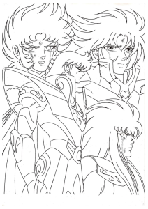 Desenho para colorir de três cavaleiros em grande plano