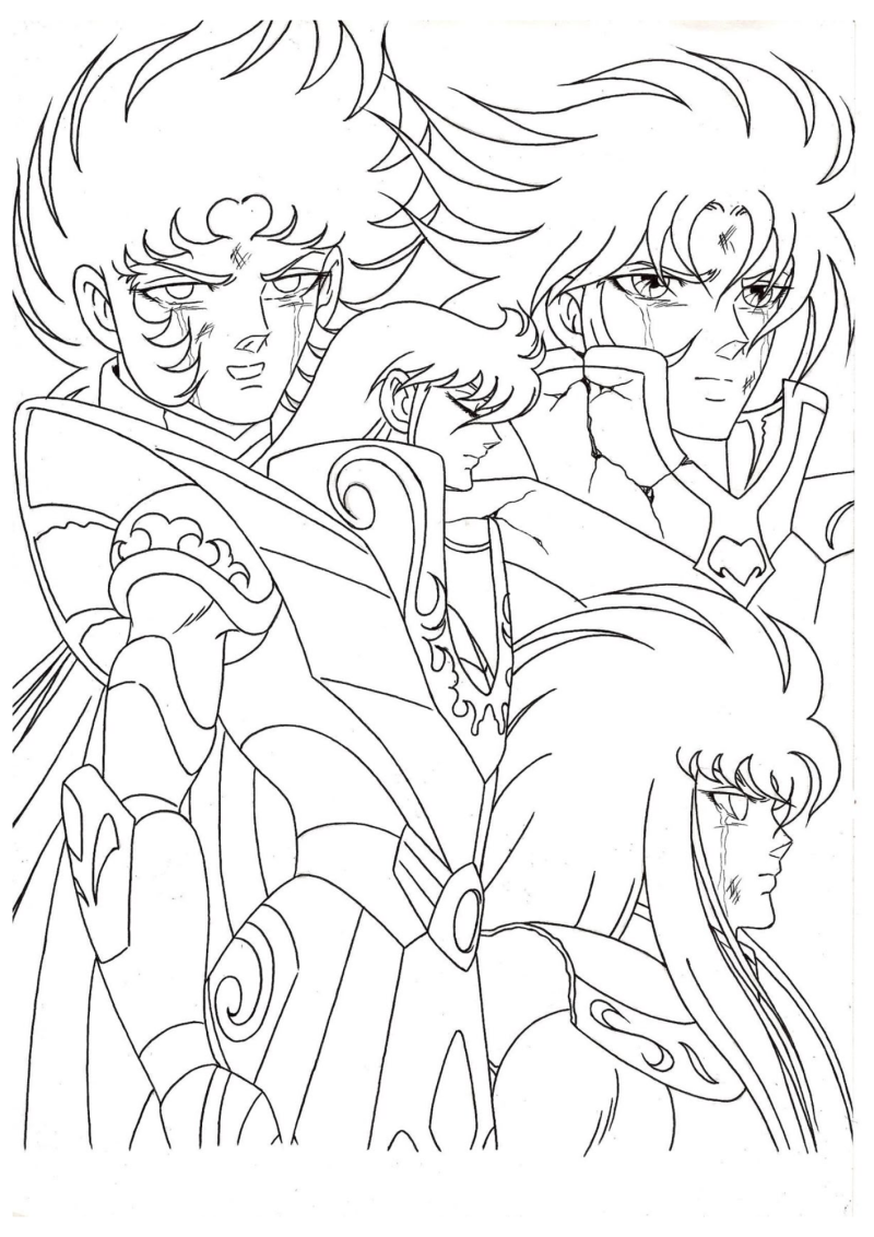 Desenho para colorir de três cavaleiros em grande plano