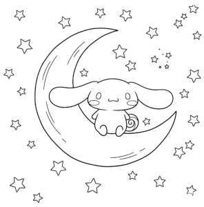 Desenho para colorir de Cinnamoroll sentado na lua