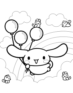 Desenho para colorir de Cinnamoroll a voar com balões