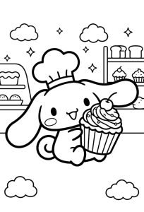 Desenho para colorir de Cinnamoroll pasteleiro com um queque