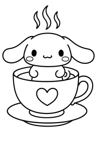 Desenho para colorir de Cinnamoroll dentro de uma chávena com coração