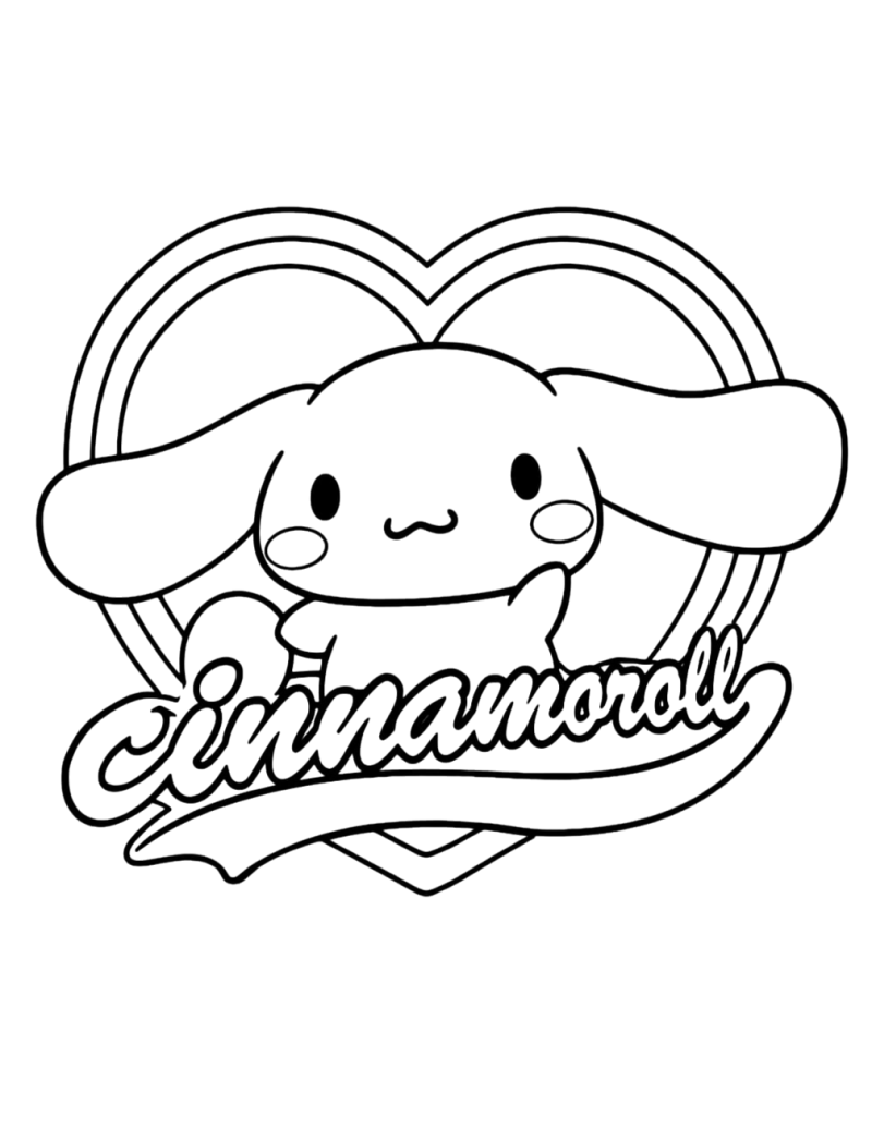 Desenho para colorir de Cinnamoroll num coração com o nome