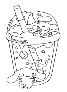 Desenho para colorir de Cinnamoroll num copo de bubble tea