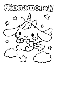 Desenho para colorir de Cinnamoroll de unicórnio com asas