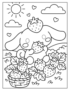 Desenho para colorir de Cinnamoroll a apanhar morangos