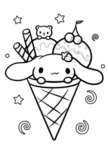 Desenho para colorir de Cinnamoroll num gelado de cone