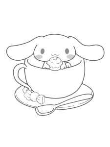 Desenho para colorir de Cinnamoroll a espreitar de uma chávena