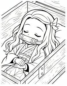 Desenho para colorir de Nezuko a dormir na caixa de madeira