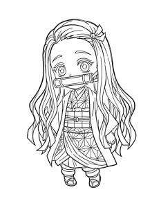 Desenho para colorir de Nezuko de corpo inteiro com o bambu
