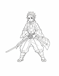 Desenho para colorir de Tanjiro de pé com a espada