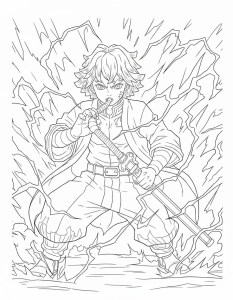 Desenho para colorir de Zenitsu entre relâmpagos