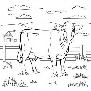 Vaca junto ao celeiro, desenho para colorir