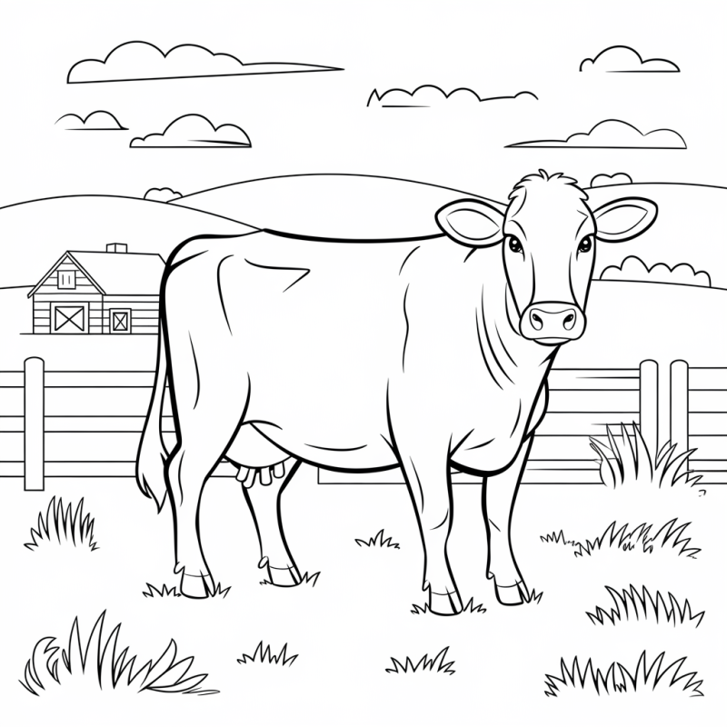 Vaca junto ao celeiro, desenho para colorir
