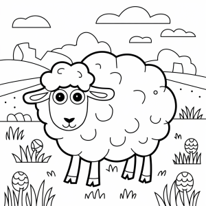 Ovelha fofa no prado, desenho para colorir