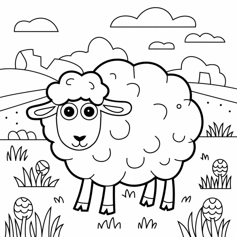 Ovelha fofa no prado, desenho para colorir