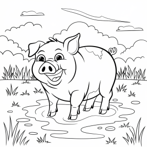 Porco a sorrir na quinta, desenho para colorir