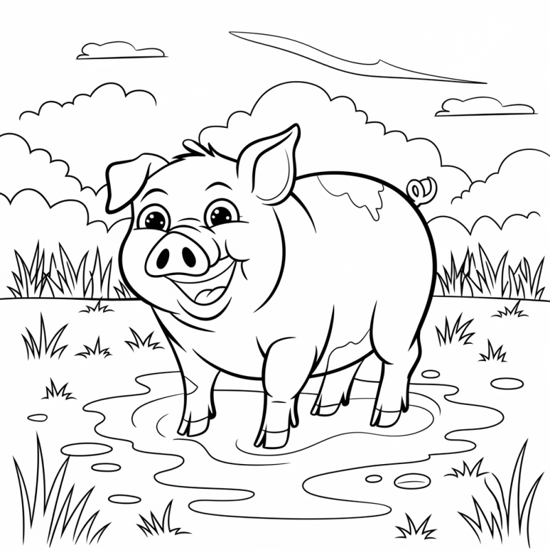 Porco a sorrir na quinta, desenho para colorir