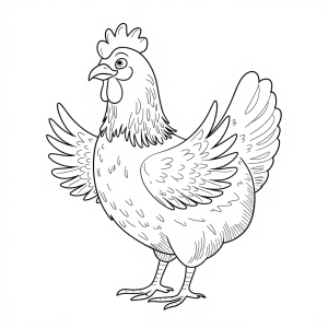 Galinha de asas abertas, desenho para colorir