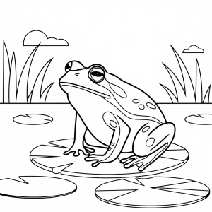 Rã sentada num nenúfar, desenho para colorir