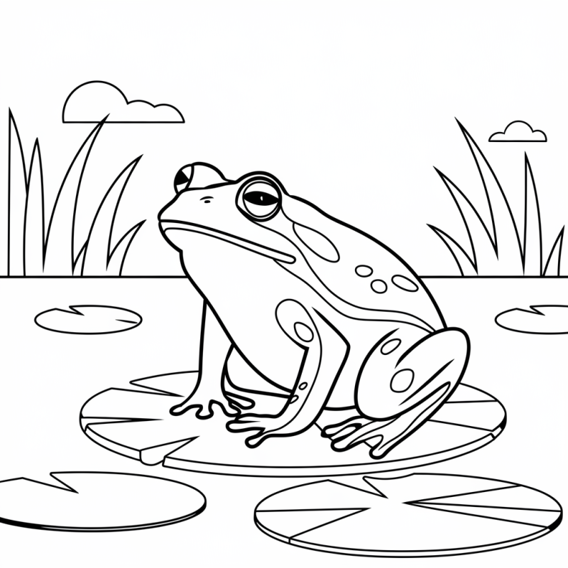 Rã sentada num nenúfar, desenho para colorir