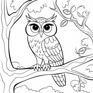 Coruja pousada num ramo, desenho para colorir