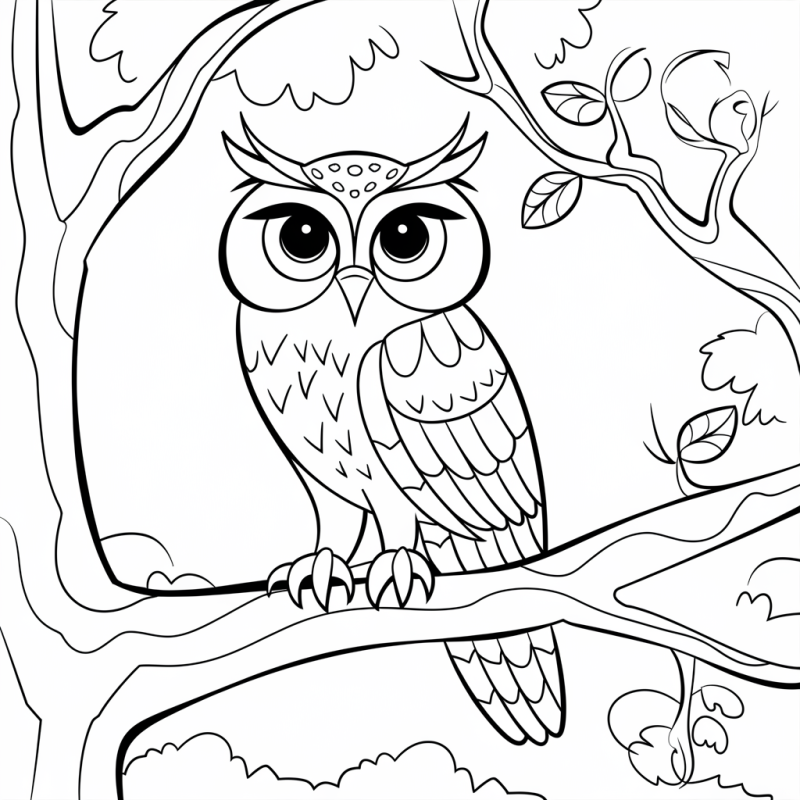 Coruja pousada num ramo, desenho para colorir